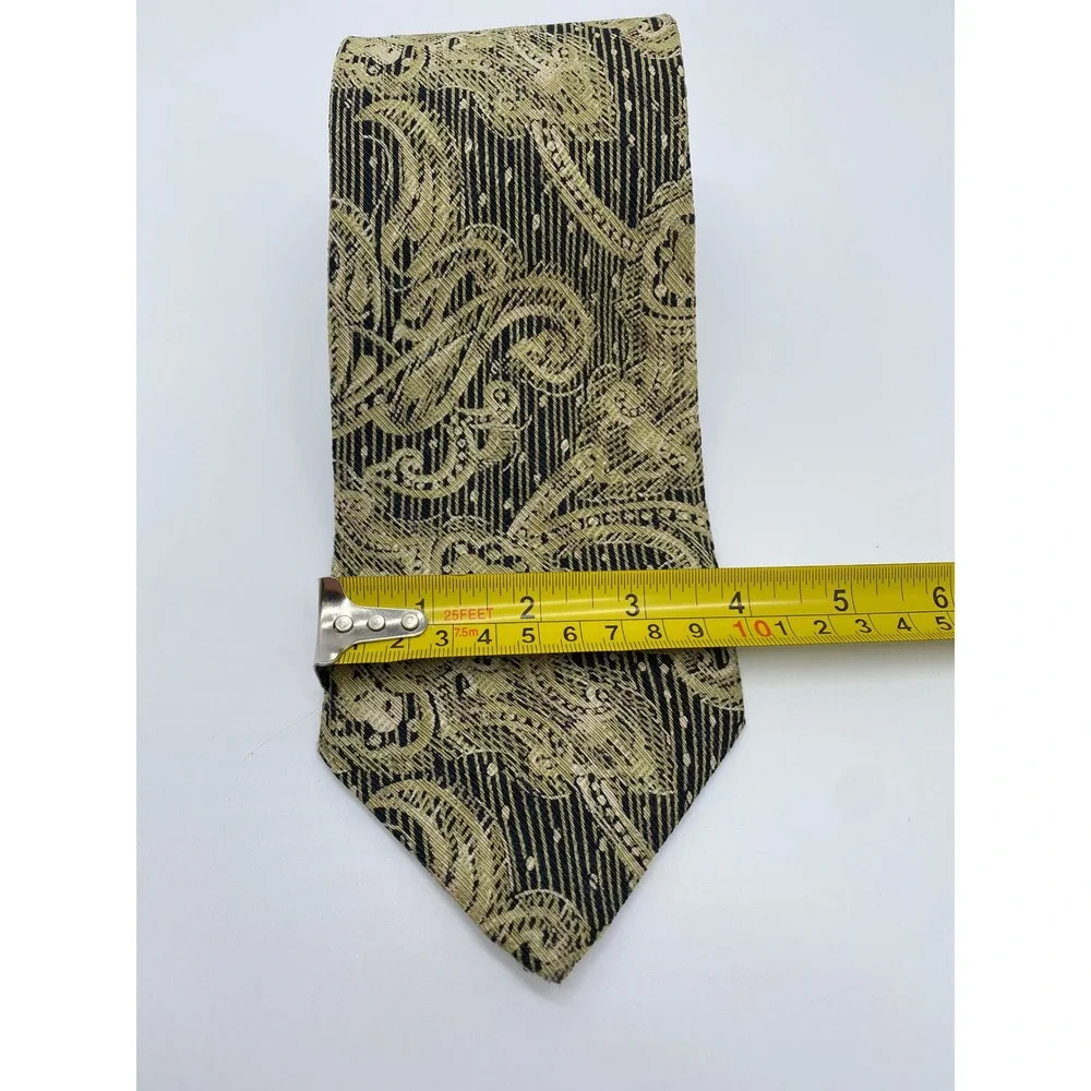 Studio Bugatti Mens Gold Black Paisley Striped 100% Italian Silk Tie Made in USA